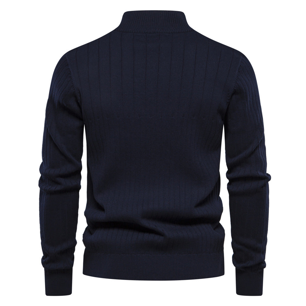 Stand up collar half zipper solid color men's sweater