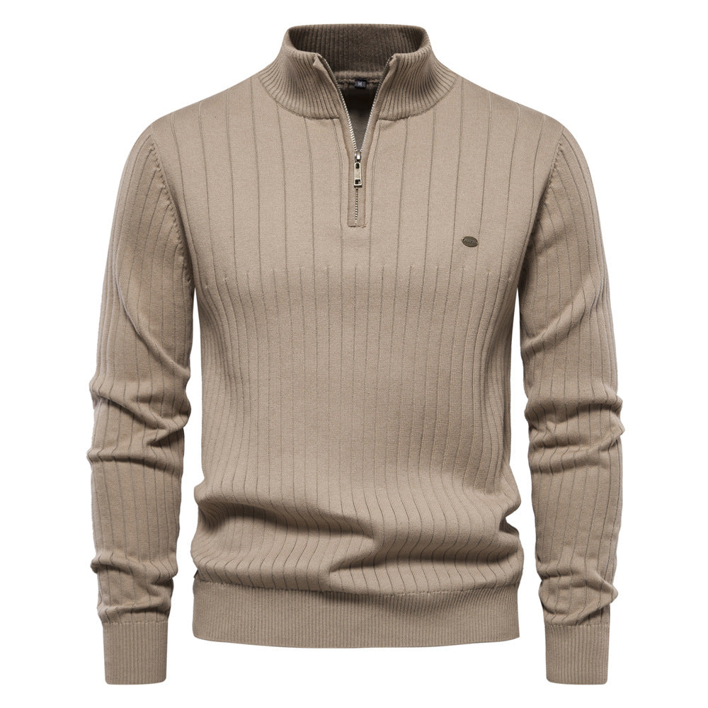 Stand up collar half zipper solid color men's sweater
