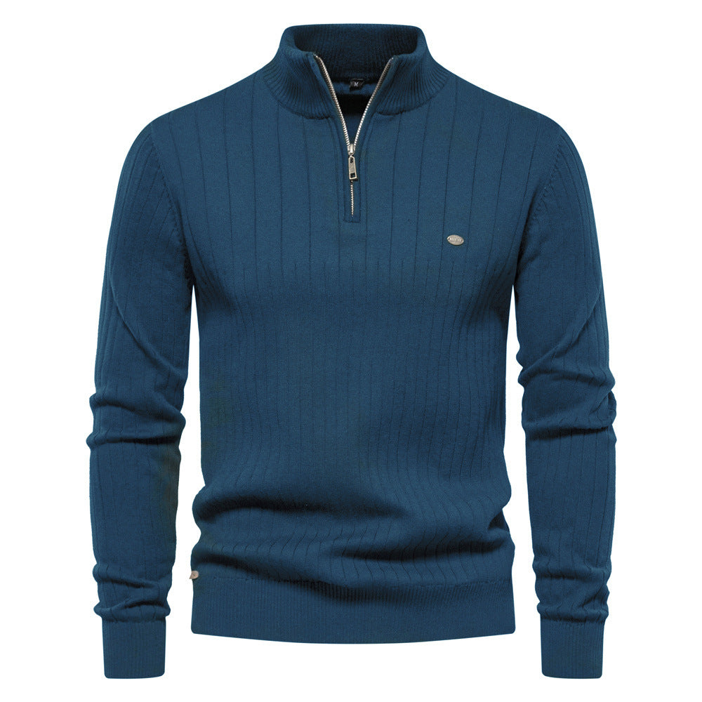Stand up collar half zipper solid color men's sweater