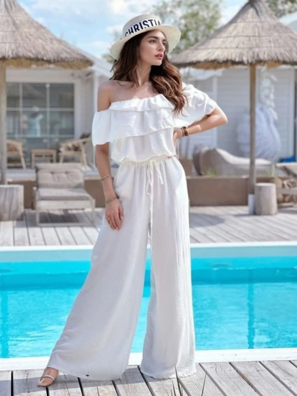 Ruffled Off  Shoulder Wide Leg Jumpsuit
