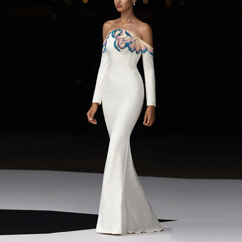 Long Dress with Beaded and Bejeweled Accents