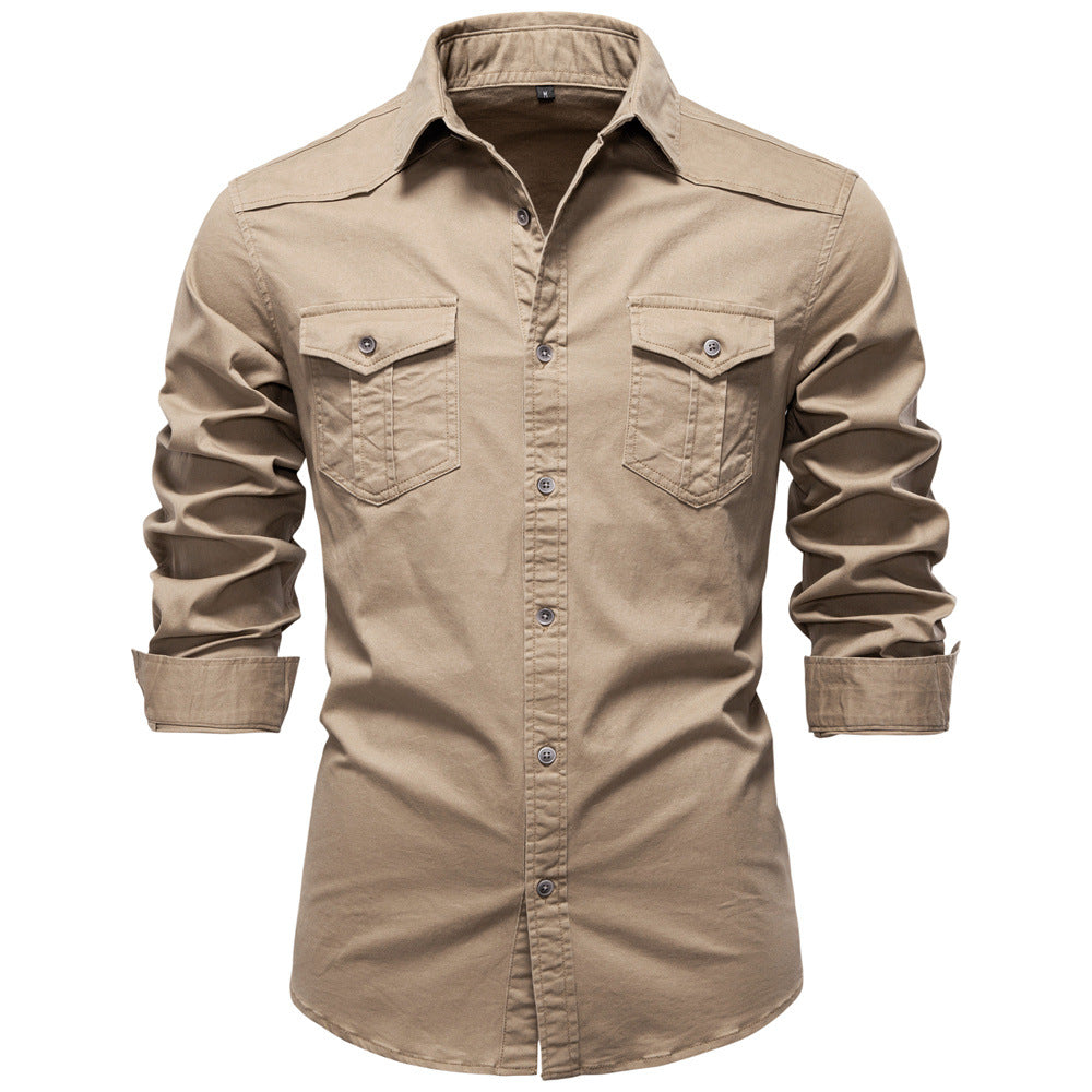 Solid color men's long sleeved shirt