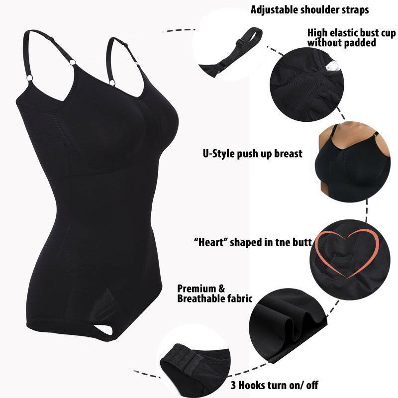 Elegant black bodysuit designed for a sleek and sophisticated look, perfect for formal occasions.