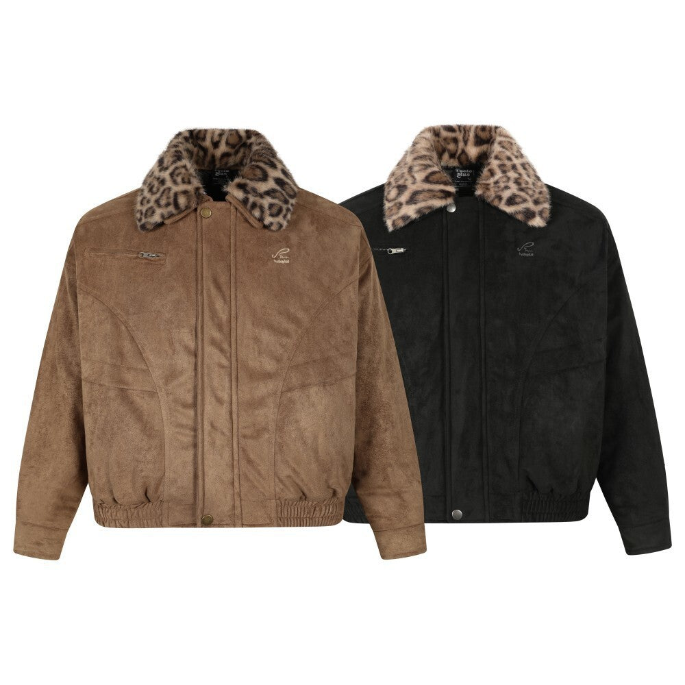 Leopard suede jacket with cotton jacket for men