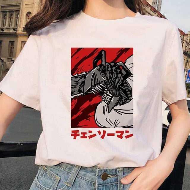 Chainsaw Man Tshirt Women Japanese Anime Pochita T-shirts Gr