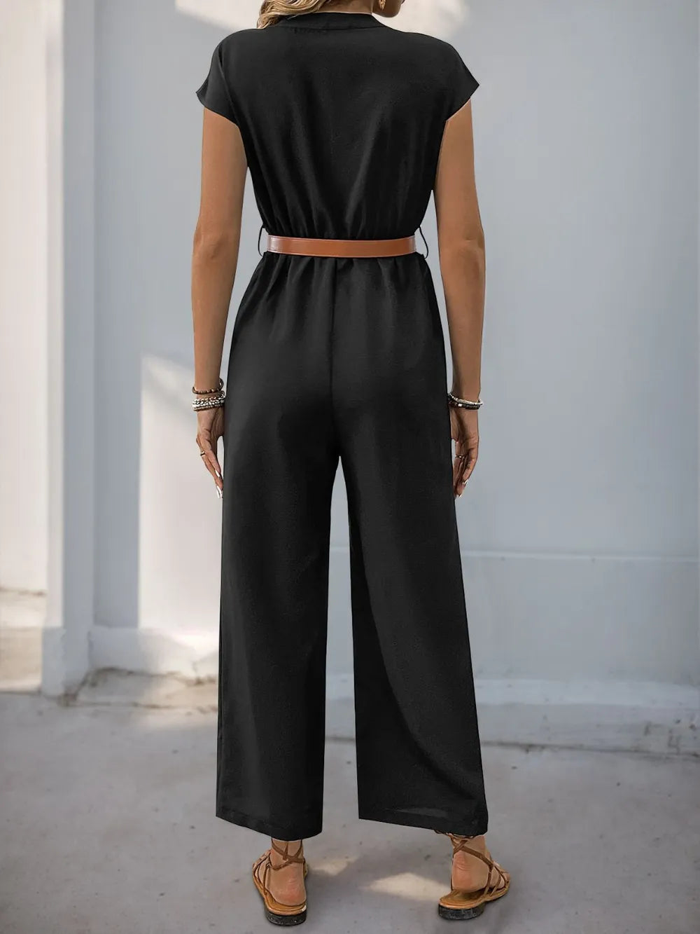 Notched Wide Leg Jumpsuit