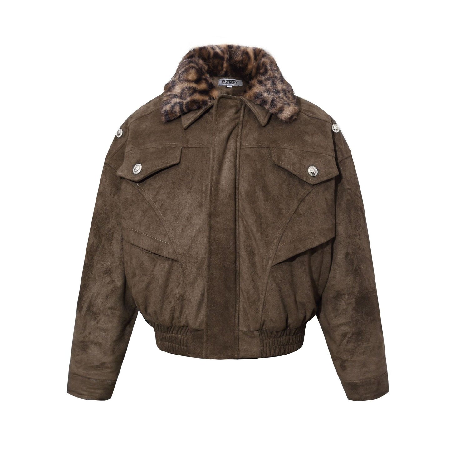 Warm leopard print fur collar cotton jacket