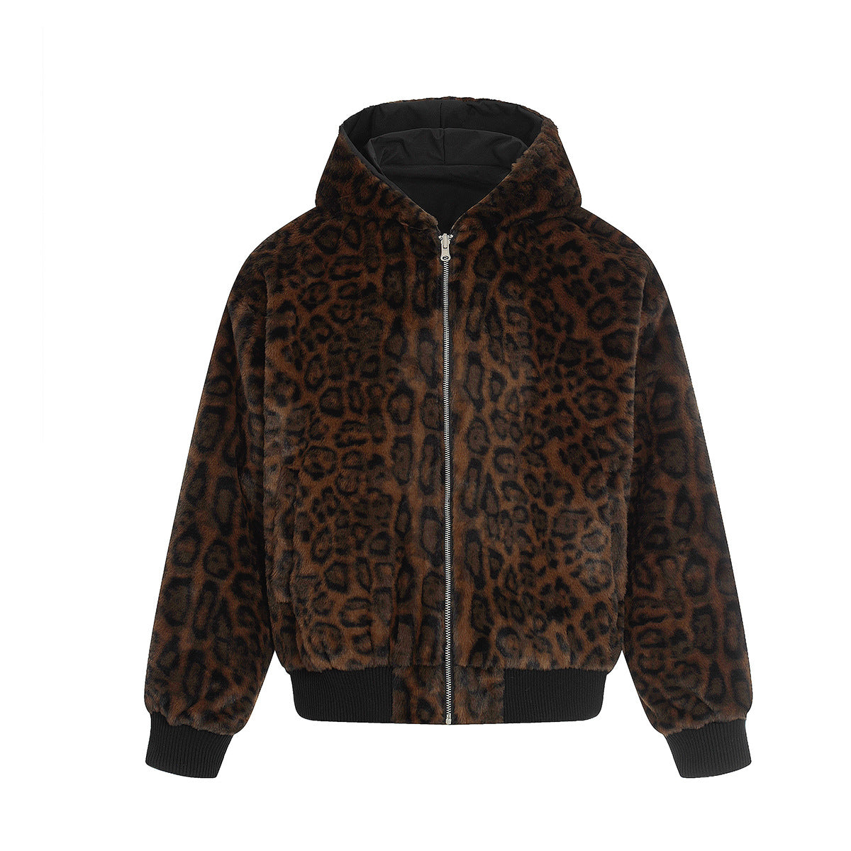 Wool collar and velvet cotton coat leopard print double-sided jacket
