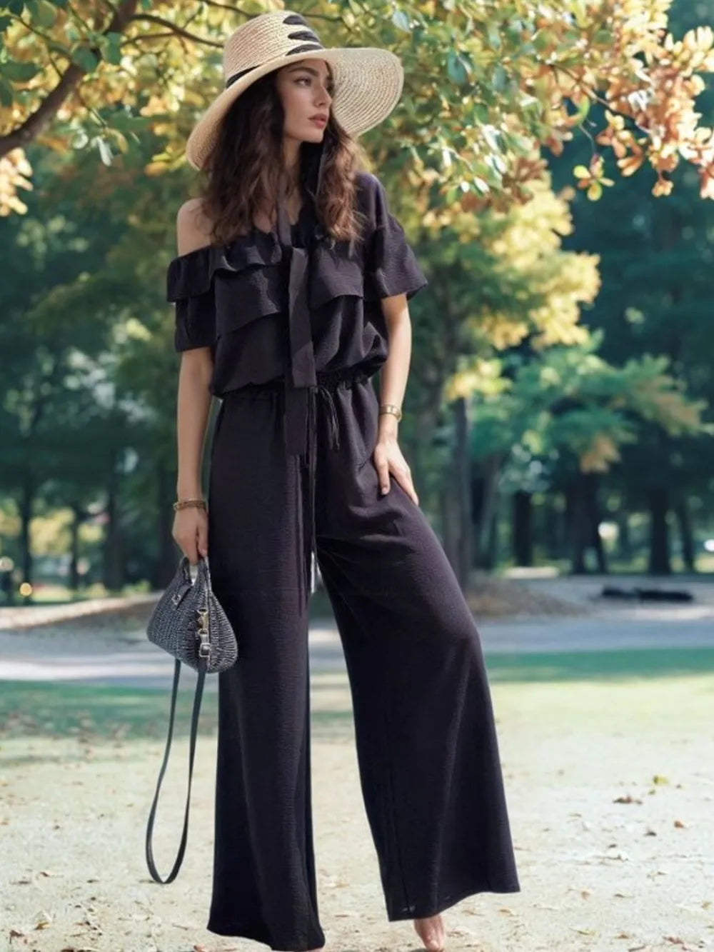 Ruffled Off  Shoulder Wide Leg Jumpsuit