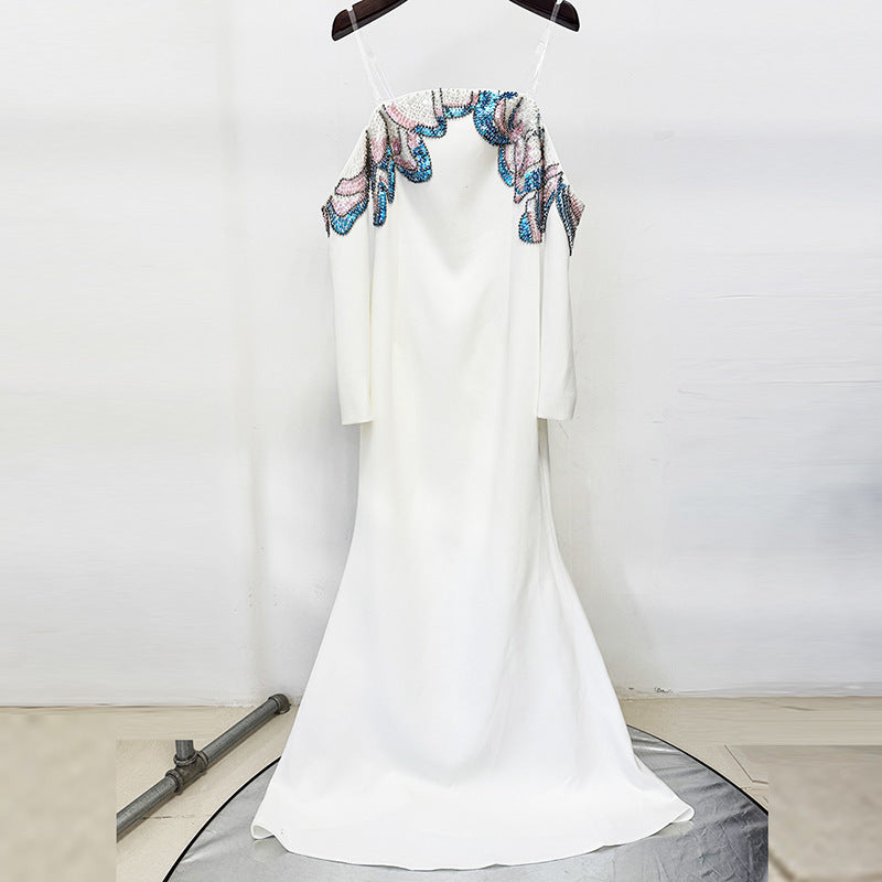 Long Dress with Beaded and Bejeweled Accents