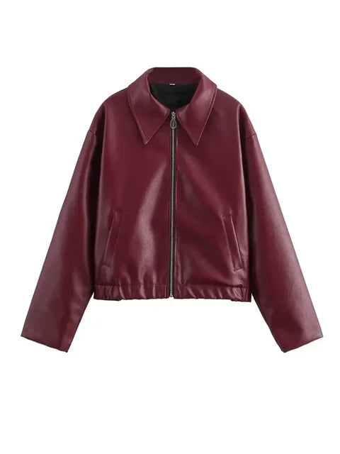 Solid Leather Jackets Elegant Luxury Women's Coat American Vintage Jacket Women Summer Basics Leather Jackets