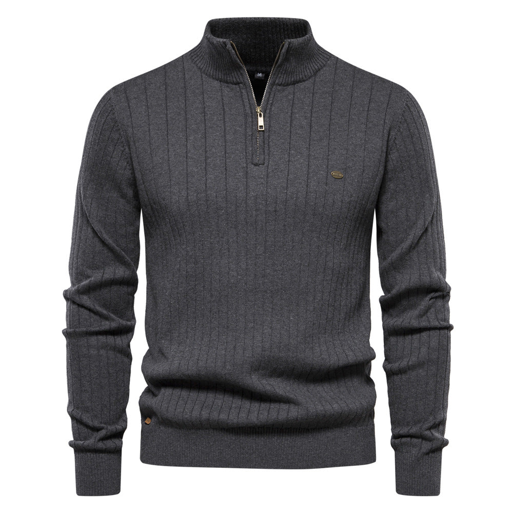 Stand up collar half zipper solid color men's sweater