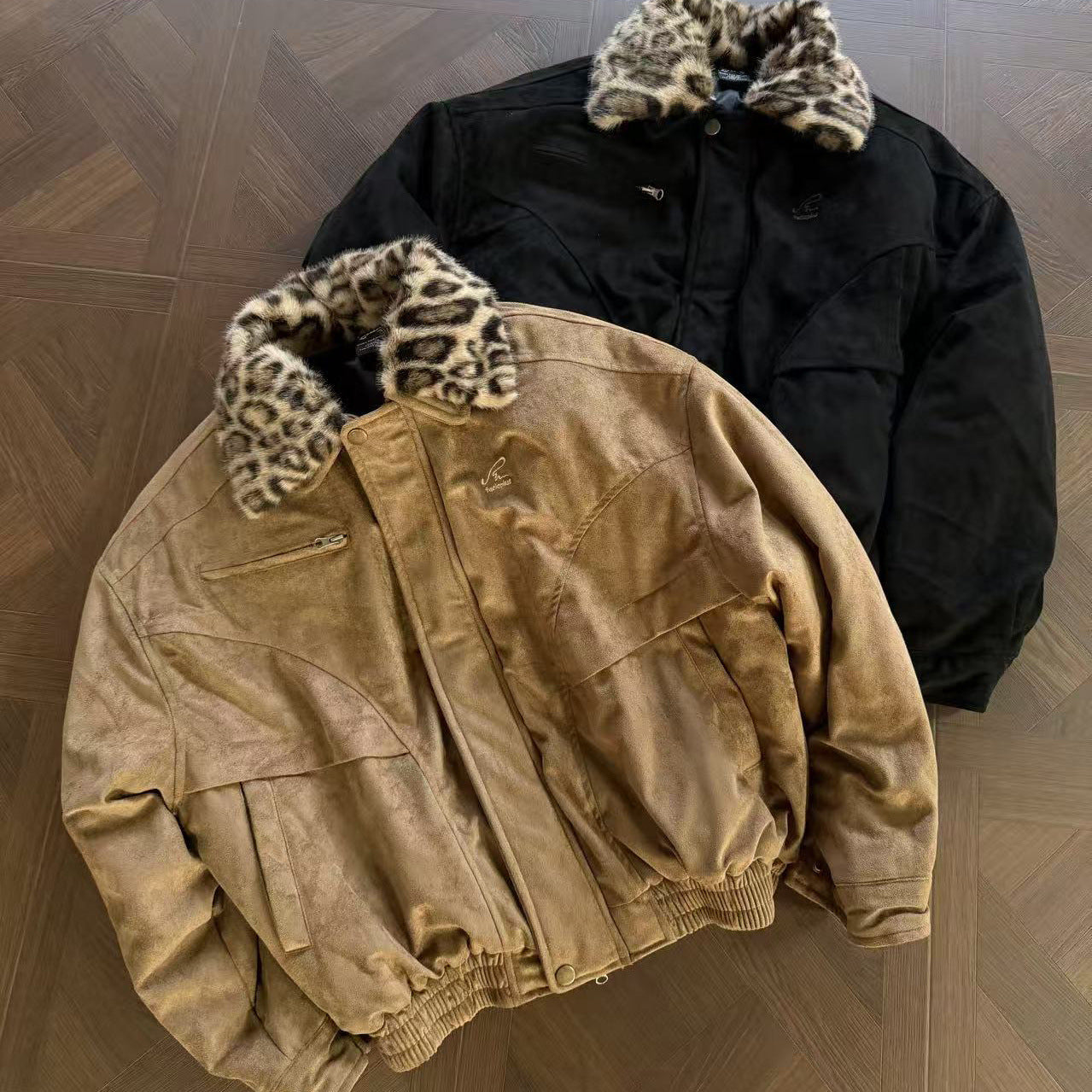 Leopard suede jacket with cotton jacket for men