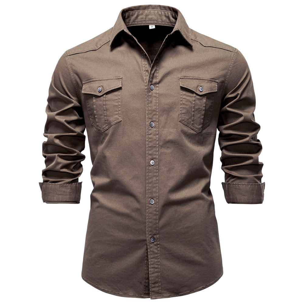 Solid color men's long sleeved shirt