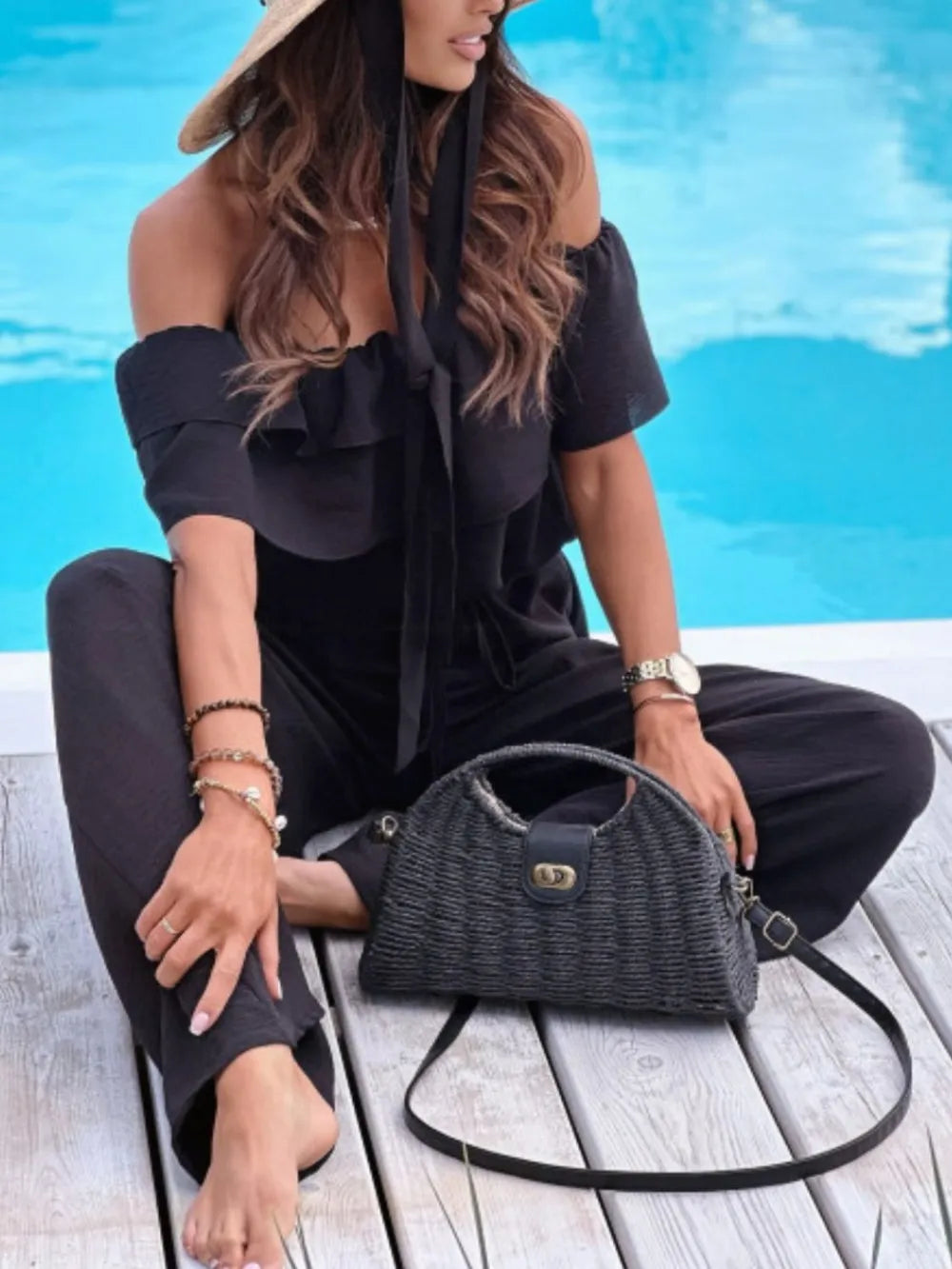 Ruffled Off  Shoulder Wide Leg Jumpsuit