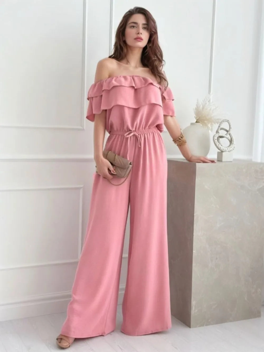 Ruffled Off  Shoulder Wide Leg Jumpsuit