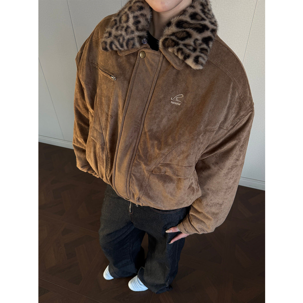 Leopard suede jacket with cotton jacket for men