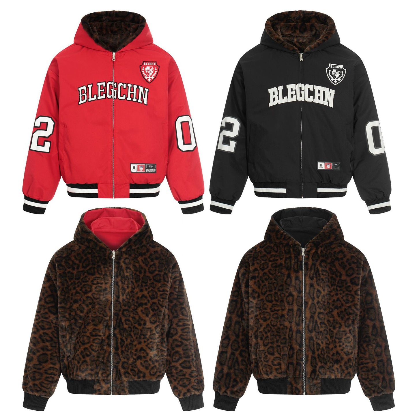 Wool collar and velvet cotton coat leopard print double-sided jacket