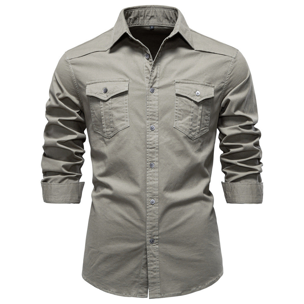 Solid color men's long sleeved shirt