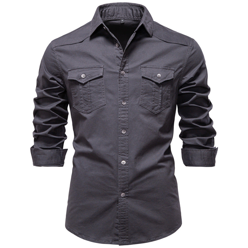 Solid color men's long sleeved shirt
