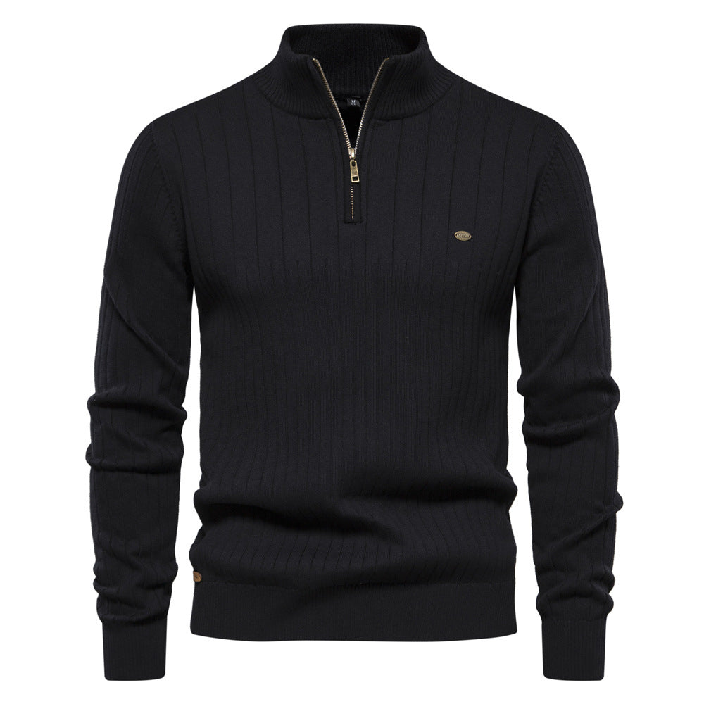 Stand up collar half zipper solid color men's sweater