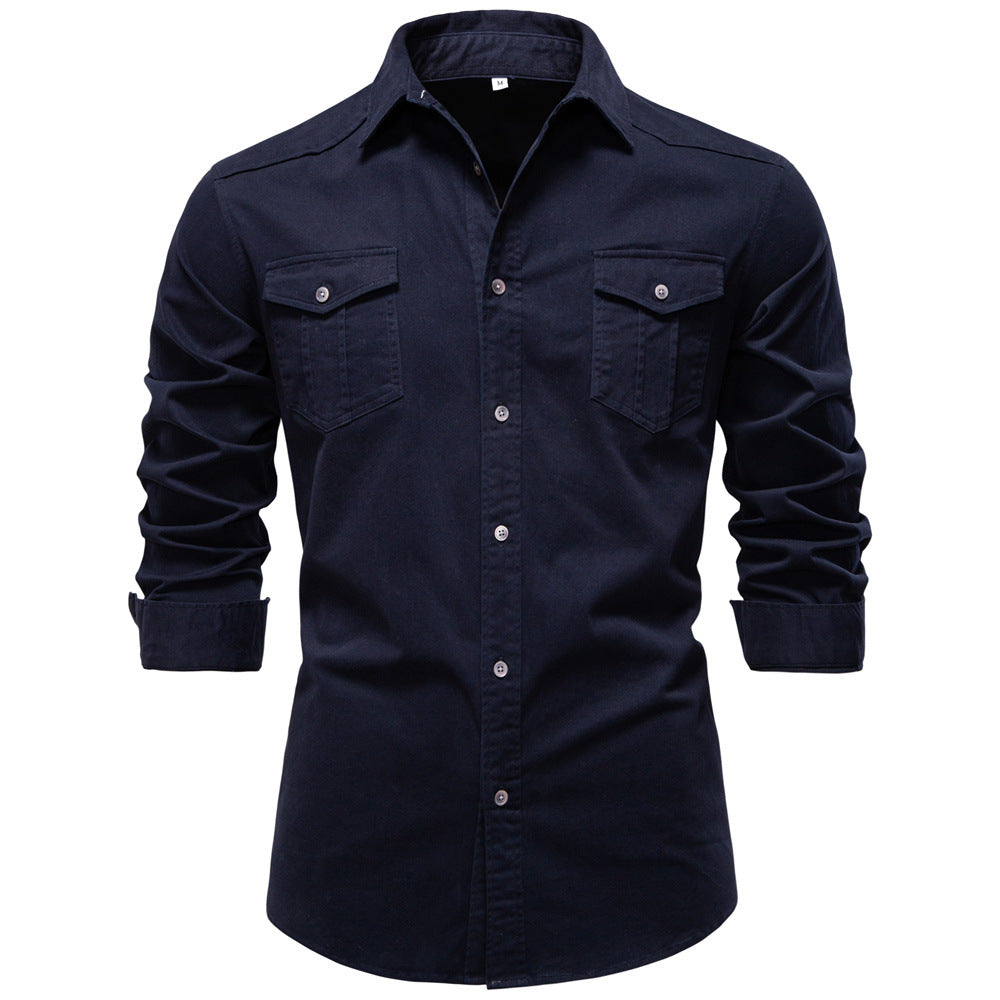 Solid color men's long sleeved shirt