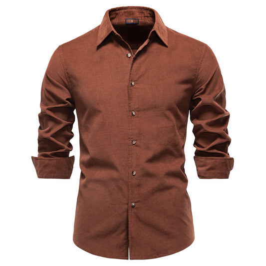 Collar men's solid color long sleeved shirt
