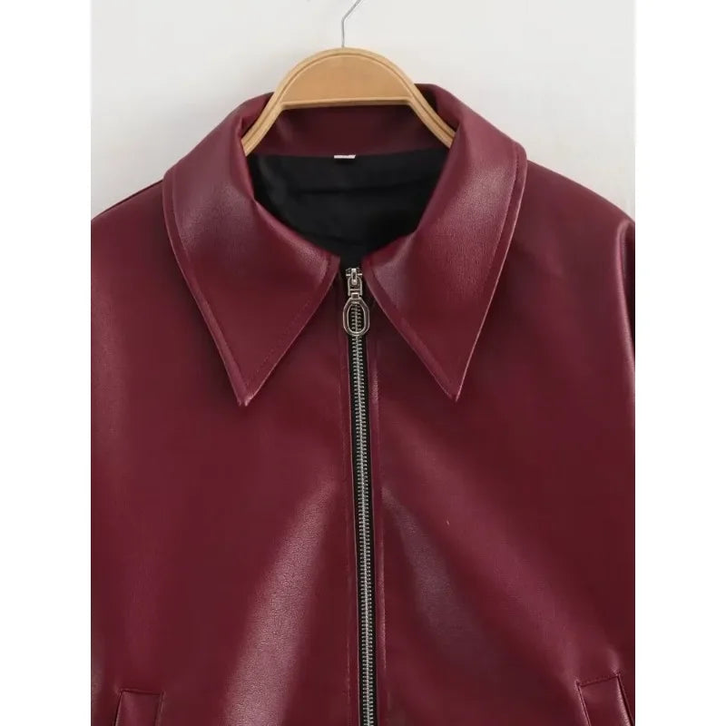 Solid Leather Jackets Elegant Luxury Women's Coat American Vintage Jacket Women Summer Basics Leather Jackets