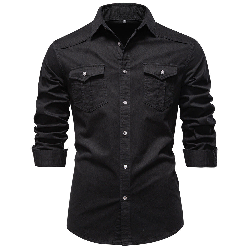 Solid color men's long sleeved shirt