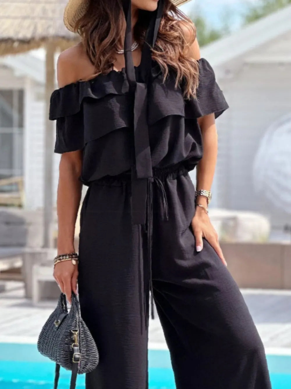 Ruffled Off  Shoulder Wide Leg Jumpsuit