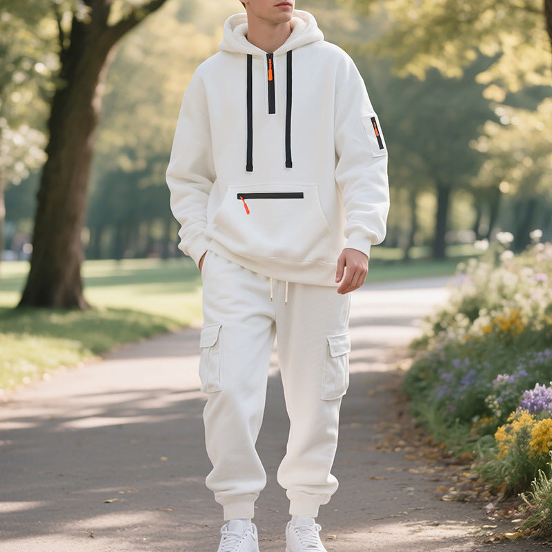 Model wearing a stylish trackuit ideal for athletic and casual wear, crafted from breathable fabric