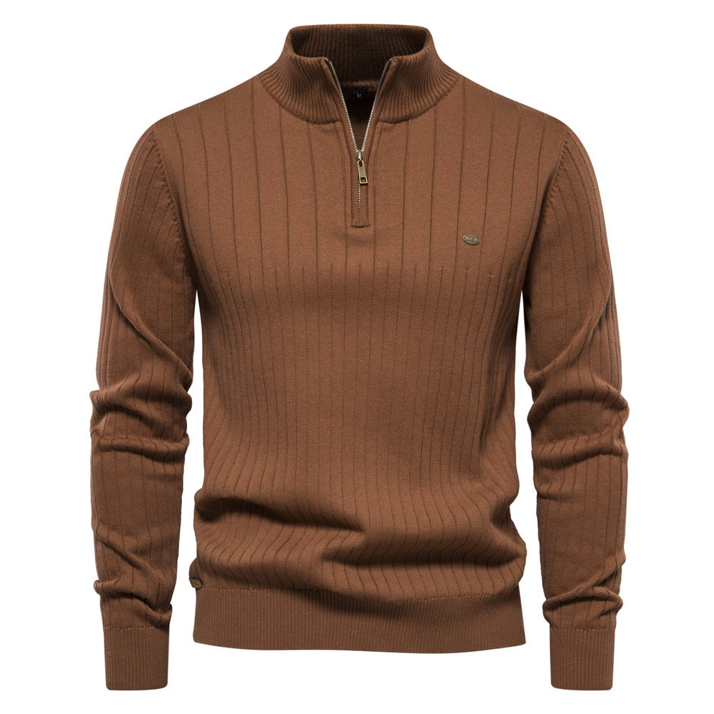 Stand up collar half zipper solid color men's sweater