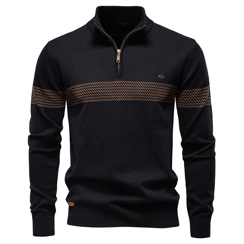 Stand up collar half zipper men's sweater