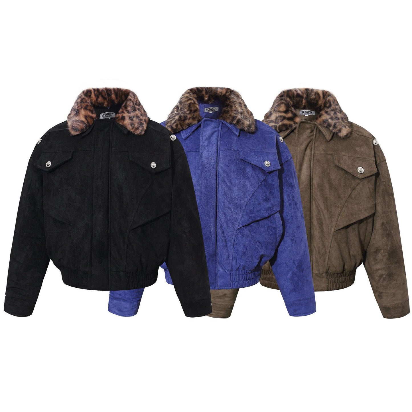 Warm leopard print fur collar cotton jacket