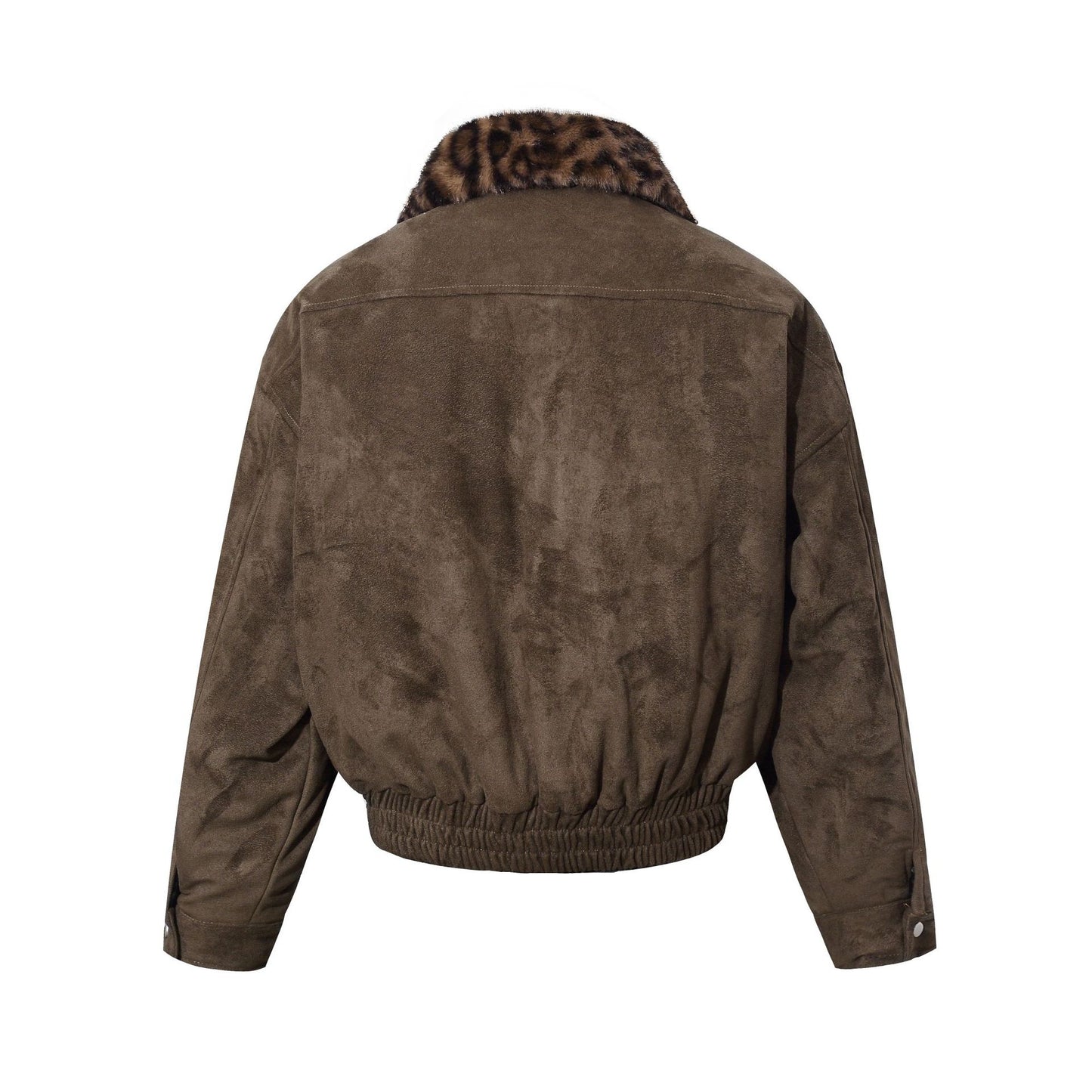 Warm leopard print fur collar cotton jacket