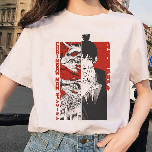 Chainsaw Man Tshirt Women Japanese Anime Pochita T-shirts Gr