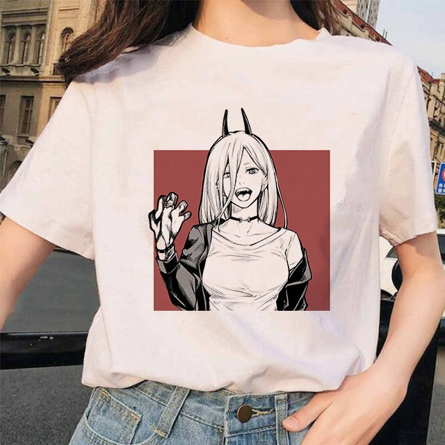 Chainsaw Man Tshirt Women Japanese Anime Pochita T-shirts Gr