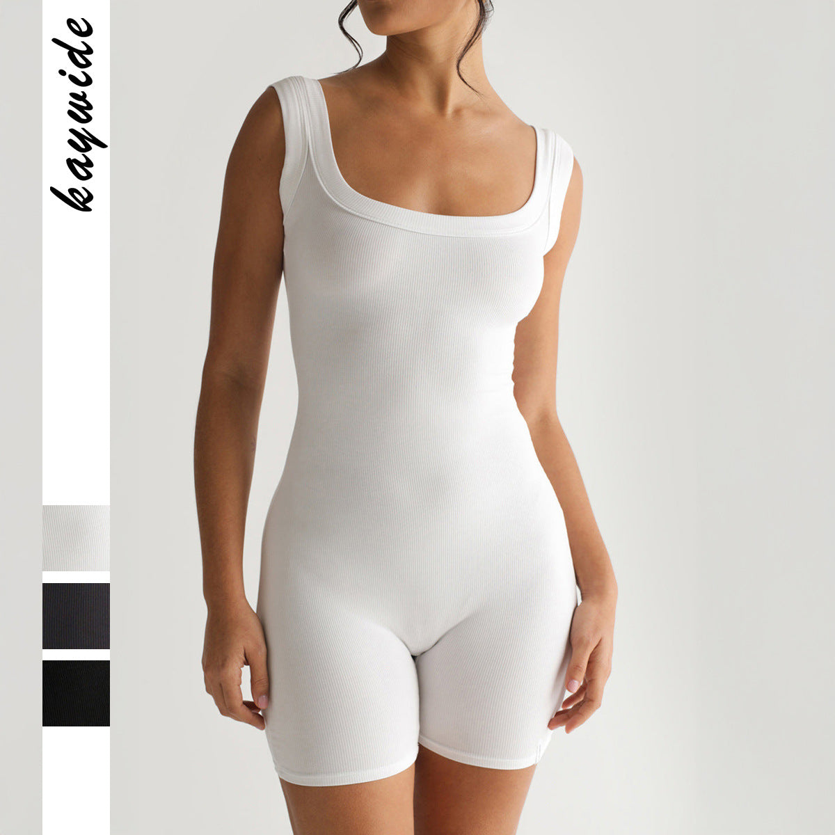 Womens Yoga Jumpsuit With Suspender Straps Sleeveless Three Quarter Length Pants