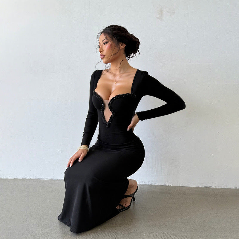 Sparkling tight fitting hip hugging fish tail elegant evening dress long skirt