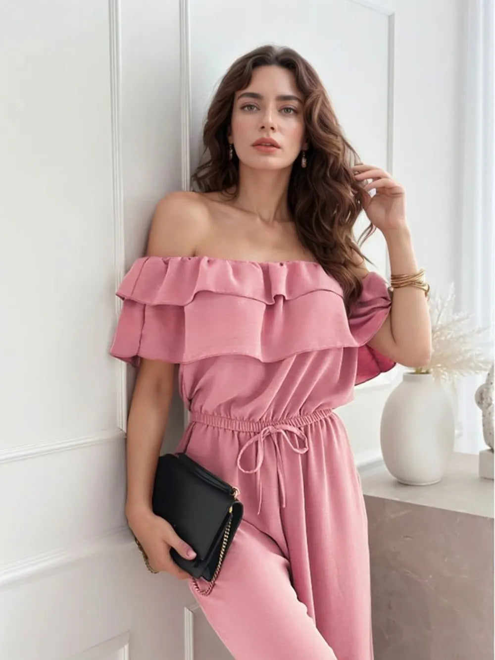 Ruffled Off  Shoulder Wide Leg Jumpsuit