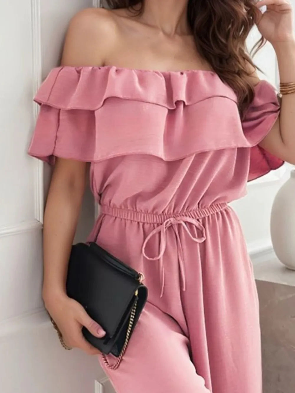 Ruffled Off  Shoulder Wide Leg Jumpsuit