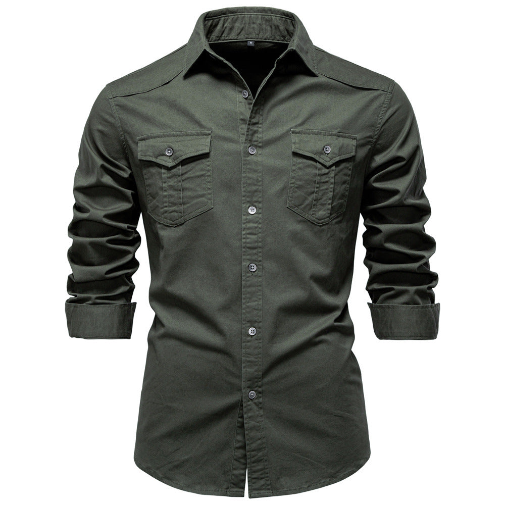 Solid color men's long sleeved shirt