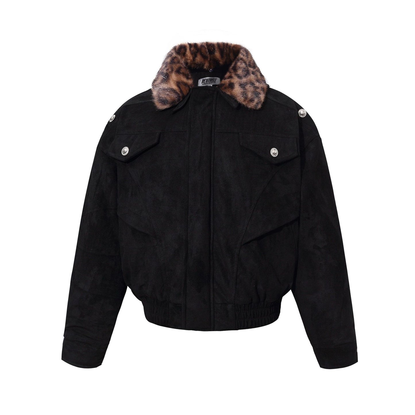 Warm leopard print fur collar cotton jacket