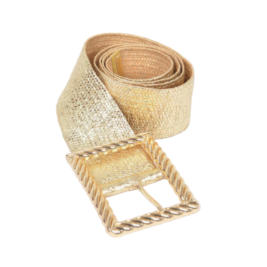 Leather belt with polished buckle suitable for formal attire and professional use